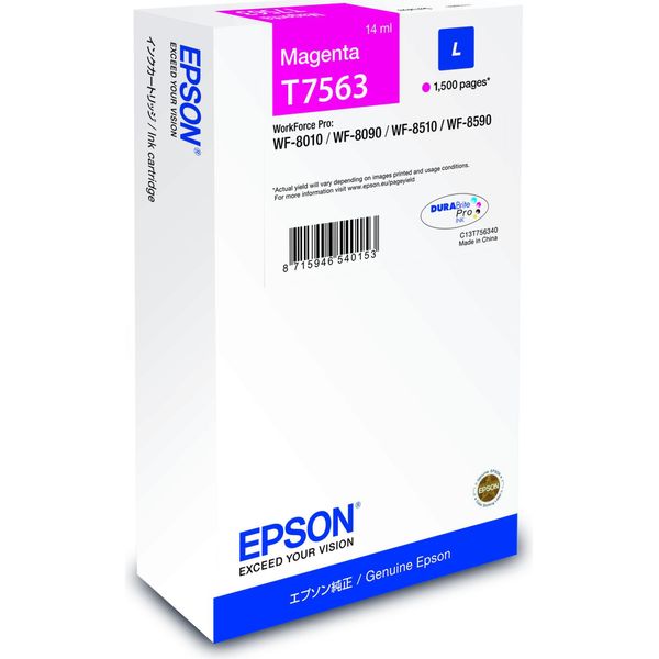 Epson T7563 - 14 Ml - Formato L - Magenta - Originale - Cartuccia D'inchiostro - Per Workforce Pro WF-8090, WF-8590 (C13T75634N)-image