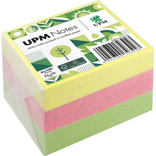 Upm Notes Sticky Note 5854-21PG-6 Brillante 75X75Mm 100 Fogli Assortiti 6 Pezzi.-image