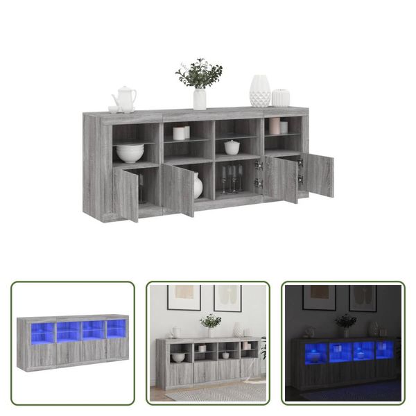 The Living Store Credenza Con Luci Led Grigio Sonoma 163X37X67 Cm-image