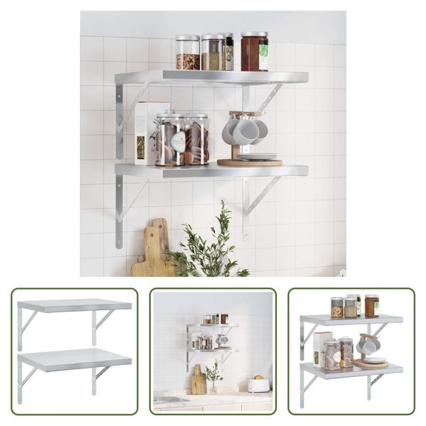 The Living Store Mensole A Muro 2 Pz. 50X40 Cm Acciaio Inox Argento-image