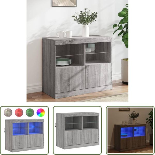 The Living Store Credenza Con Luci Led Grigio Sonoma 81X37X67 Cm-image