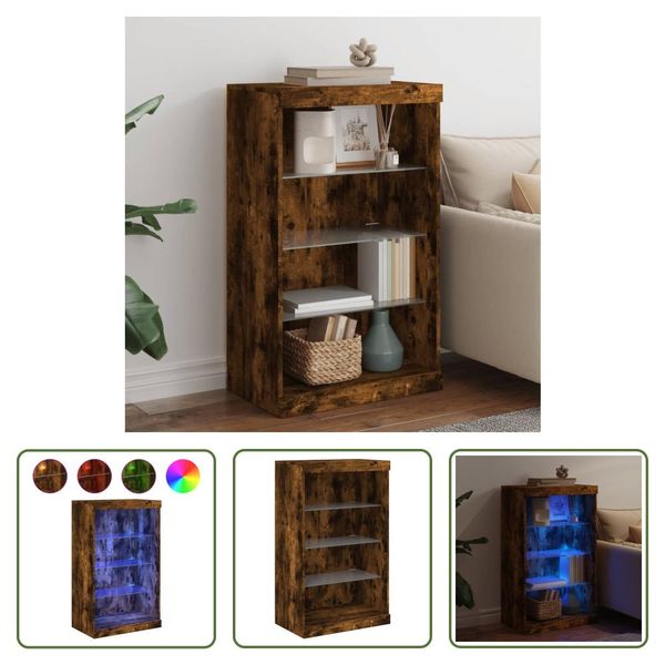 Credenza The Living Store Con Luci Led Rovere Fumé 60,5X37X100 Cm-image