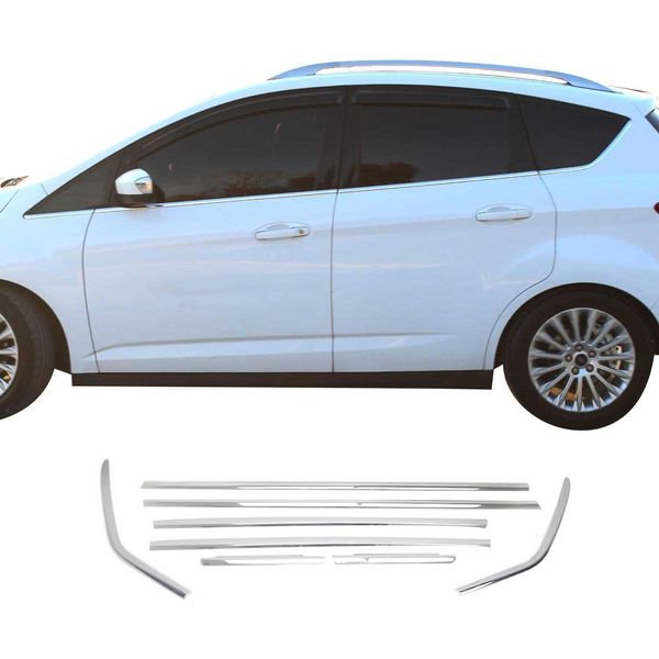 Modanature Per Finestrini Per Ford C-Max 2010-2019 In Acciaio Inox Cromato 8 Pz-image