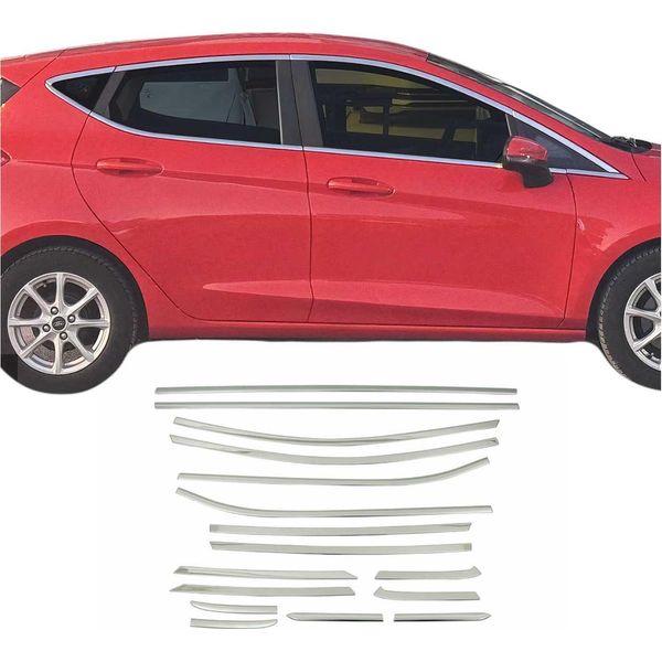 Modanature Per Finestre Per Ford Fiesta 2017-2021 In Acciaio Inox Cromato 16Pcs-image