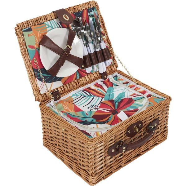 Howhomely Cestino Da Picnic Per 4 Persone Set Di Piatti Bicchieri Posate-image