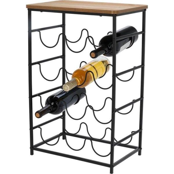 Portabottiglie Koopman Per 12 Bottiglie, Metallo/Legno, 40X26X60 Cm, Marrone-image