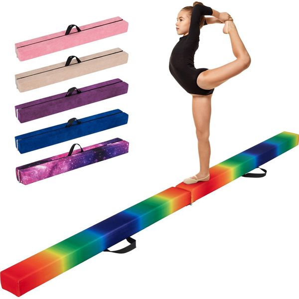 Costway Trave D'equilibrio Per Bambini Da 240 Cm, Trave D'equilibrio Pieghevole, Trave Da Ginnastica Con Maniglia Di Trasporto E Base Antiscivolo, Trave D'equilibrio Da Ginnastica, Rainbow-image
