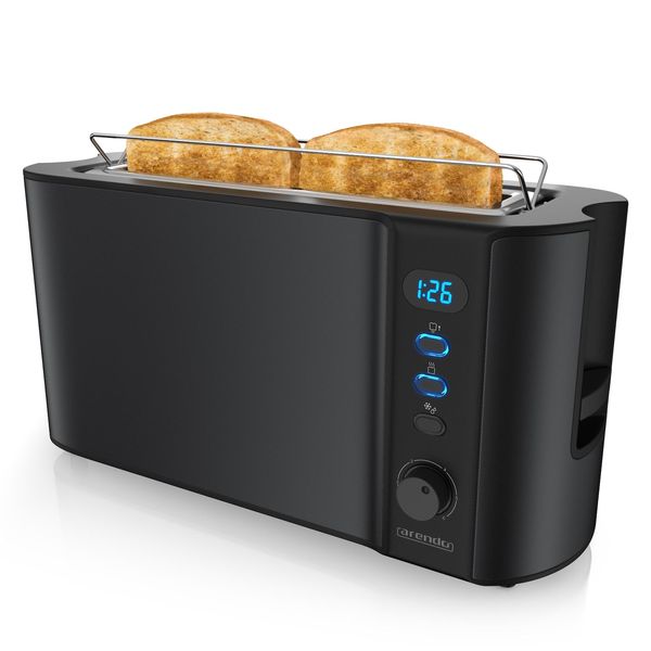 Arendo Automatik 2 Scheiben 1000W Langschlitz Toaster, Auftaufunktion, WäRmeisolierendes DoppelwandgehäUse, Schwarz-image