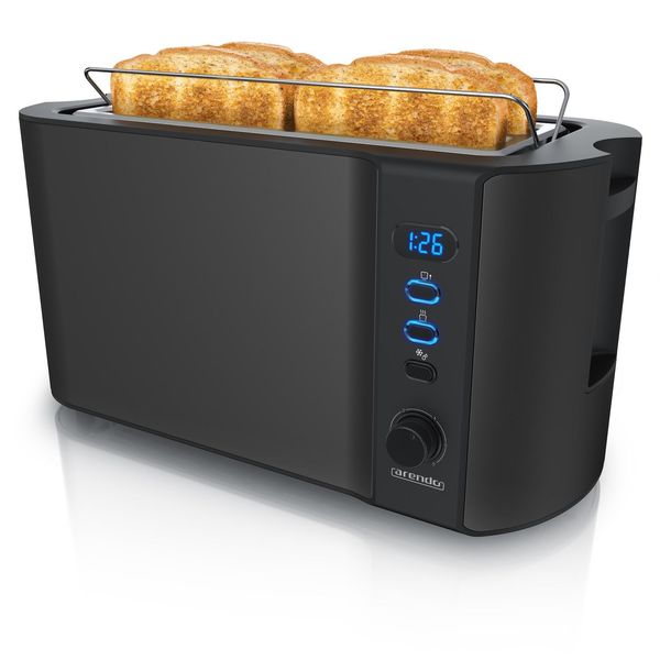 Arendo Langschlitz 4 Scheiben Toaster Frukost, Mit Display, Defrost Funktion, WäRmeisolierendes DoppelwandgehäUse, Schwarz-image