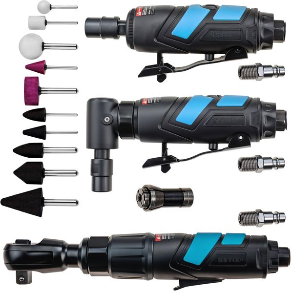 Set Di Utensili Ad Aria Compressa Stix: Smerigliatrice A Bastone, Smerigliatrice Angolare, Avvitatore A Cricchetto + Set Di Accessori-image
