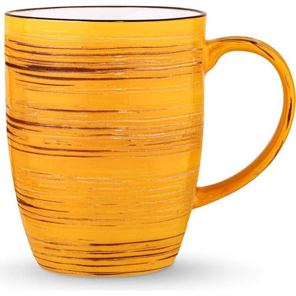 Wilmax Tazze In Porcellana 460 Ml Giallo Con Manico, Set Di 6, A Spirale, WL-669437/A-image