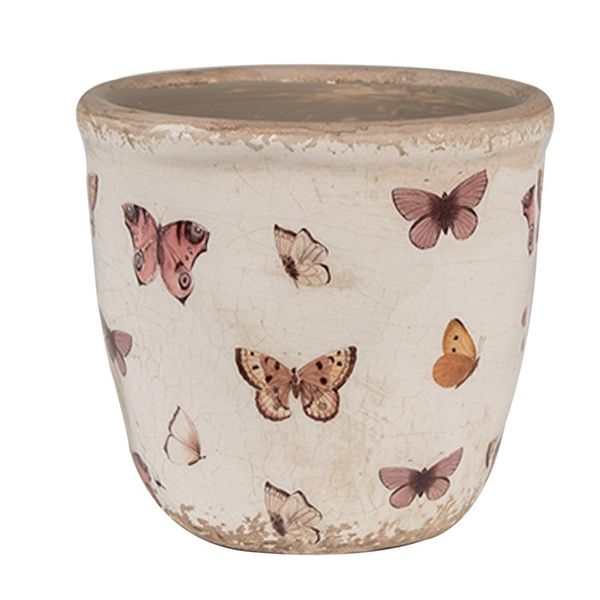 Vaso Da Fiori Clayre & Eef Ø 11X10 Cm Farfalle In Ceramica Rosa Beige-image