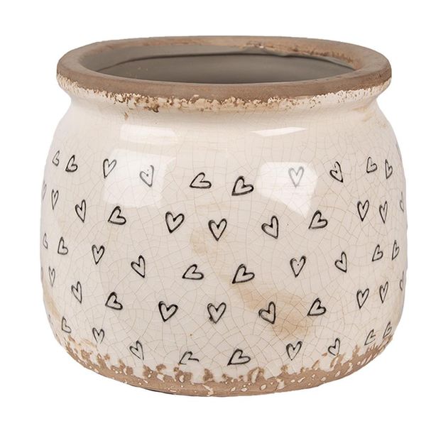Vaso Da Fiori Clayre & Eef Ø 16X13 Cm Beige Nero Ceramica Cuori-image