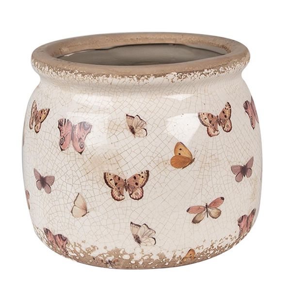 Vaso Da Fiori Clayre & Eef Ø 16X13 Cm Farfalle In Ceramica Rosa Beige-image