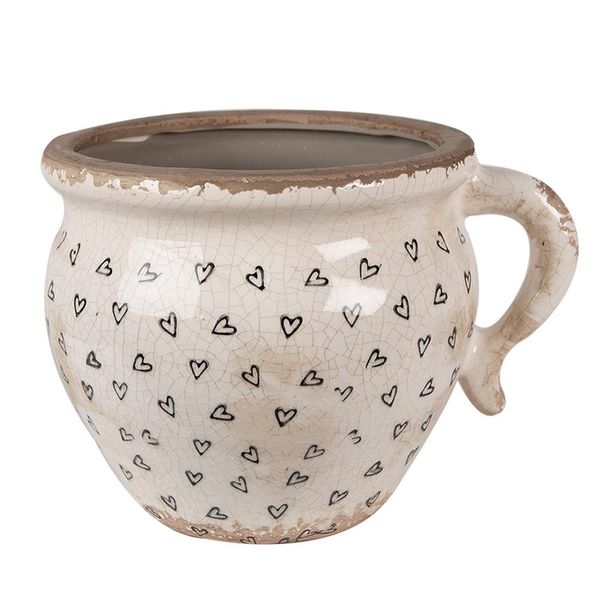 Vaso Da Fiori Clayre & Eef 17X14X12 Cm Beige Nero Ceramica Cuori-image