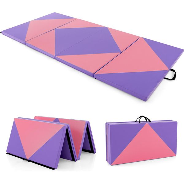Costway Tappetino Morbido Pieghevole, Tappetino Da Ginnastica Portatile, Tappetino Da Yoga, Tappetino Da Palestra 240 X 120 X 5 Cm Viola-image