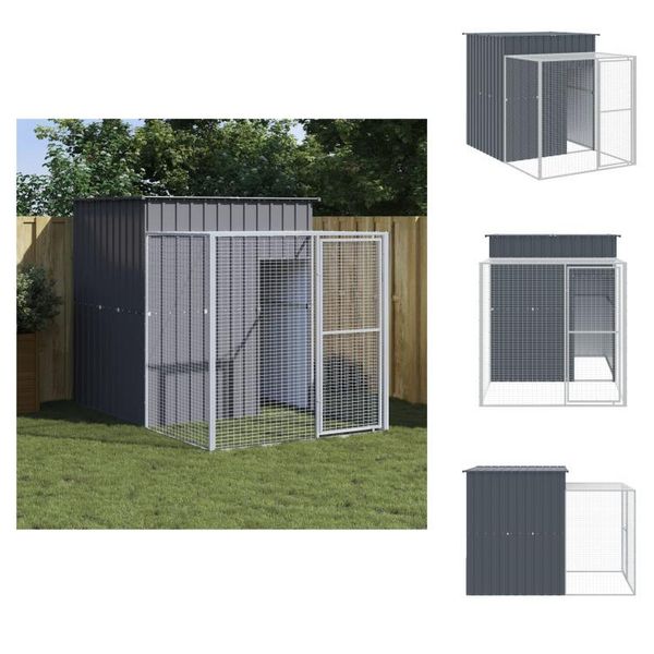 Vidaxl Gabbia Per Polli Con Corridoio Antracite 165X251X181 Cm Acciaio Zincato - Habitat E Recinti Per Piccoli Animali-image