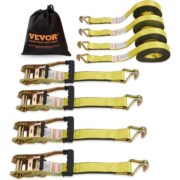 Vevor Set Di 4 Cinghie Di Fissaggio 0,05 X 8 M Cinghia Di Fissaggio 4536 Kg Cinghia Di Fissaggio A Cricchetto Cinghia In Poliestere E Acciaio Al Carbonio Cinghia Di Fissaggio A Cricchetto Ideale Per Moto Biciclette Kayak Utv Barche Atv-image