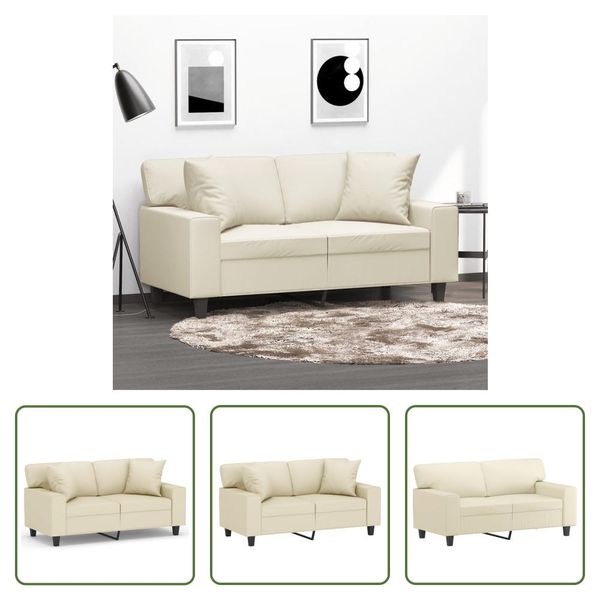 The Living Store Divano A 2 Posti Con Cuscini Decorativi Crema 120 Cm In Ecopelle-image