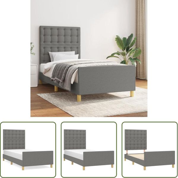 The Living Store Struttura Letto Con Testiera In Tessuto Grigio Scuro 90X190 Cm-image