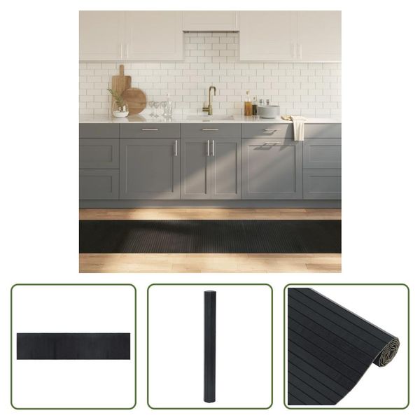 The Living Store Tappeto Rettangolare Nero 70X300 Cm Bamboo-image