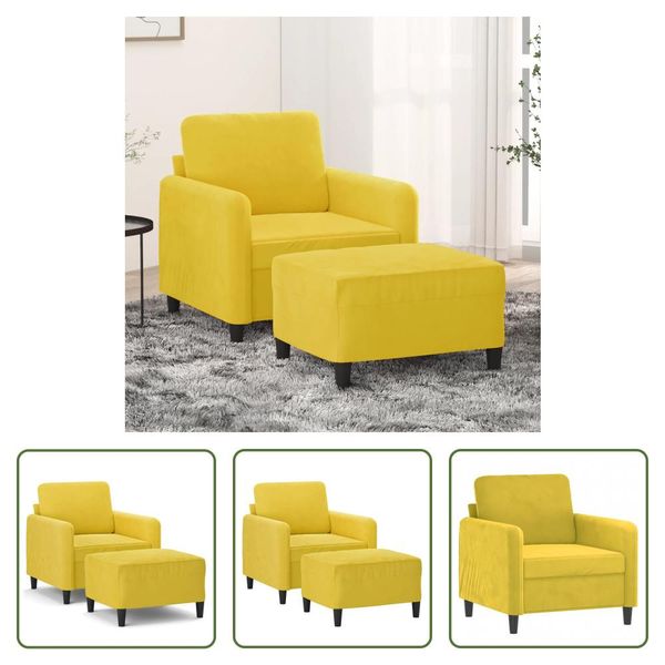 The Living Store Poltrona Con Sgabello Giallo 60 Cm In Velluto-image