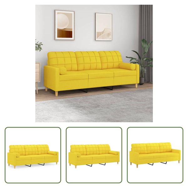 The Living Store Divano A 3 Posti Con Cuscini Decorativi Tessuto Giallo Chiaro 180 Cm-image