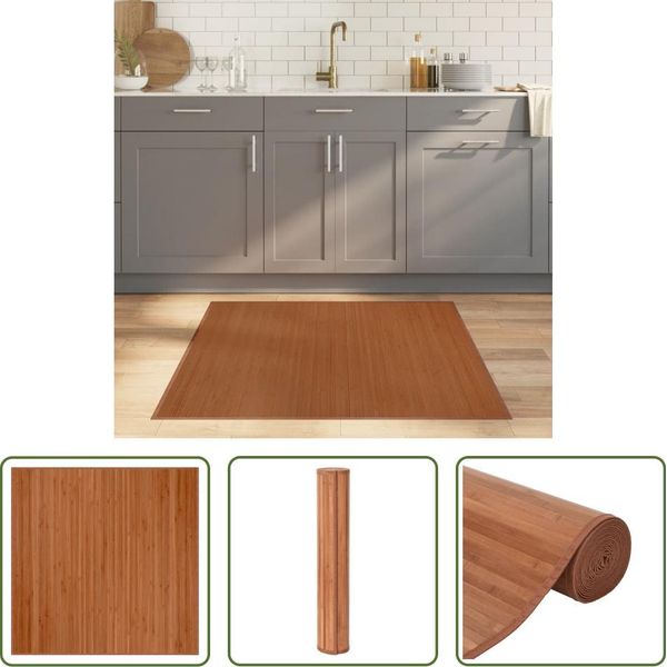The Living Store Tappeto Quadrato Marrone 100X100 Cm Bamboo-image