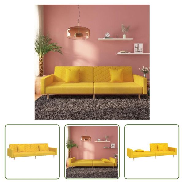 The Living Store Divano Letto 2 Posti Con 2 Cuscini In Tessuto Giallo-image