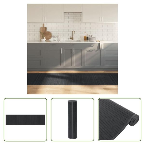 The Living Store Tappeto Rettangolare Grigio 80X300 Cm Bamboo-image