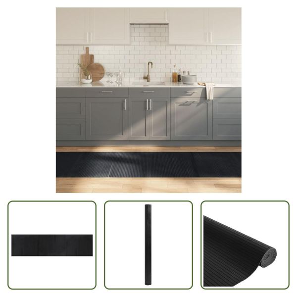 The Living Store Tappeto Rettangolare Nero 80X300 Cm Bamboo-image