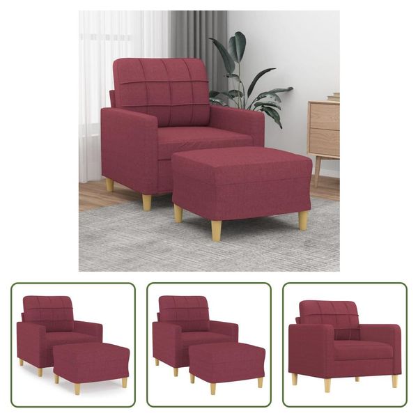 The Living Store Poltrona Con Poggiapiedi In Tessuto Rosso Vino 60 Cm-image