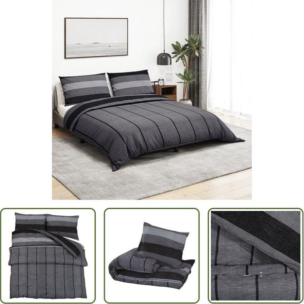 The Living Store Set Di Biancheria Da Letto Grigio Scuro 225X220 Cm In Cotone-image