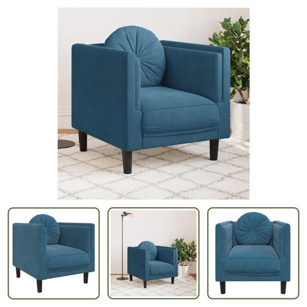 The Living Store Poltrona Con Cuscino Velluto Blu-image