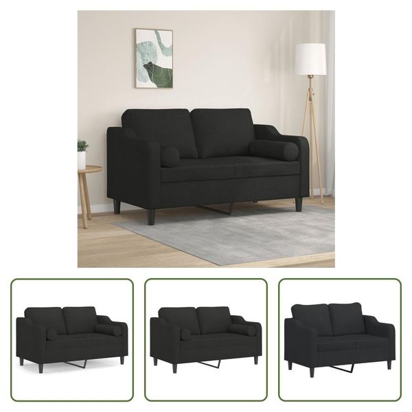 The Living Store Divano A 2 Posti Con Cuscini Decorativi Nero 120 Cm In Tessuto-image