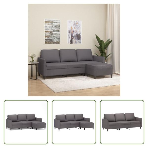 The Living Store Divano A 3 Posti Con Poggiapiedi Grigio 180 Cm In Ecopelle-image