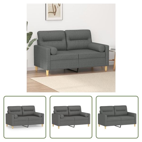 The Living Store Divano A 2 Posti Con Cuscini Decorativi In Tessuto Grigio Scuro Da 120 Cm-image