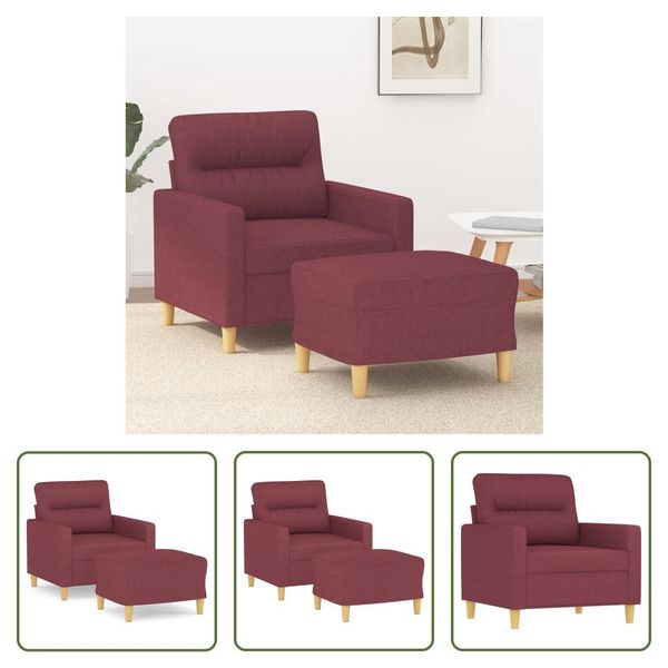 The Living Store Poltrona Con Poggiapiedi In Tessuto Rosso Vino 60 Cm-image