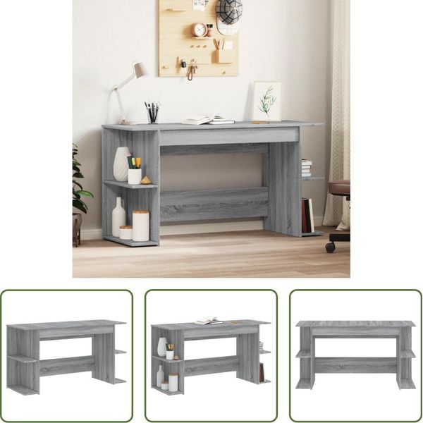 The Living Store Scrivania Grey Sonoma 140X50X75 Cm Materiale A Base Di Legno-image