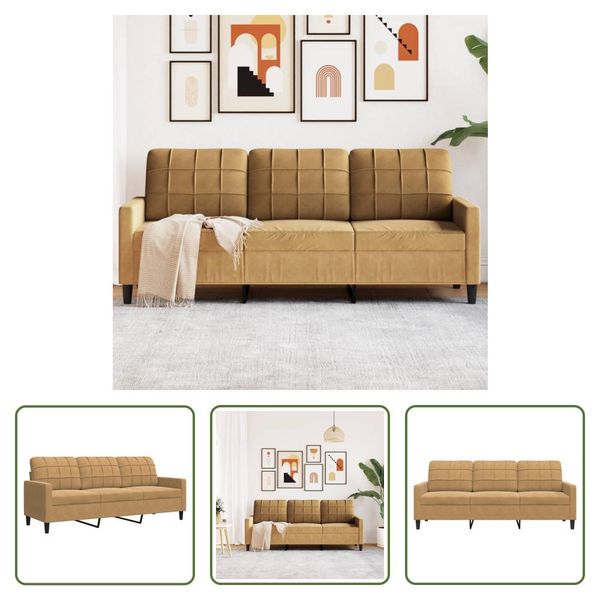 The Living Store Divano A 3 Posti In Velluto Marrone 180 Cm-image