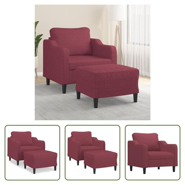 The Living Store Poltrona Con Poggiapiedi In Tessuto Rosso Vino 60 Cm-image