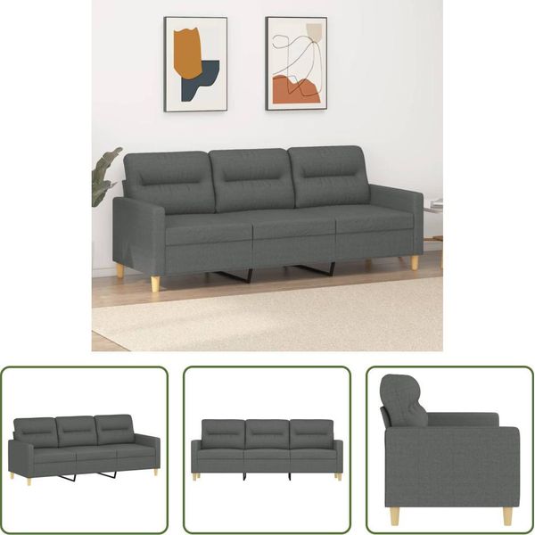 The Living Store Divano A 3 Posti In Tessuto Grigio Scuro 180 Cm-image