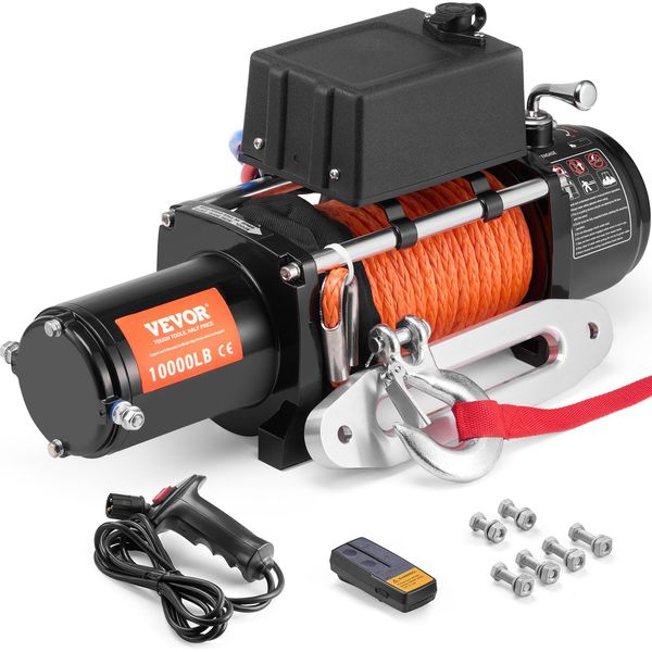 Vevor Verricello Elettrico, Verricello Per Autocarri Da 12 V Cc Da 10.000 Lb Con Fune Sintetica Da Φ7/20 Pollici X 65 Piedi, Guida Della Fune In Alluminio, Telecomando Wireless E Cablato, Impermeabile IP55 Per Il Traino-image