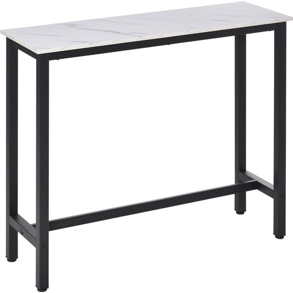 Homcom Tavolo Da Bar Con Aspetto Marmoreo, Tavolo Da Cucina Con Gambe Regolabili Per Soggiorno, Sala Da Pranzo, Acciaio 120 X 40 X 100 Cm Bianco+Nero-image