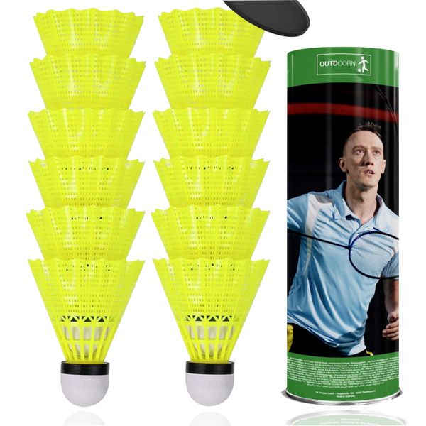 12X Volani Gialli Per Badminton: Per L'allenamento E La Competizione - Volani Per Badminton - Volano Per Uso Esterno E Interno-image
