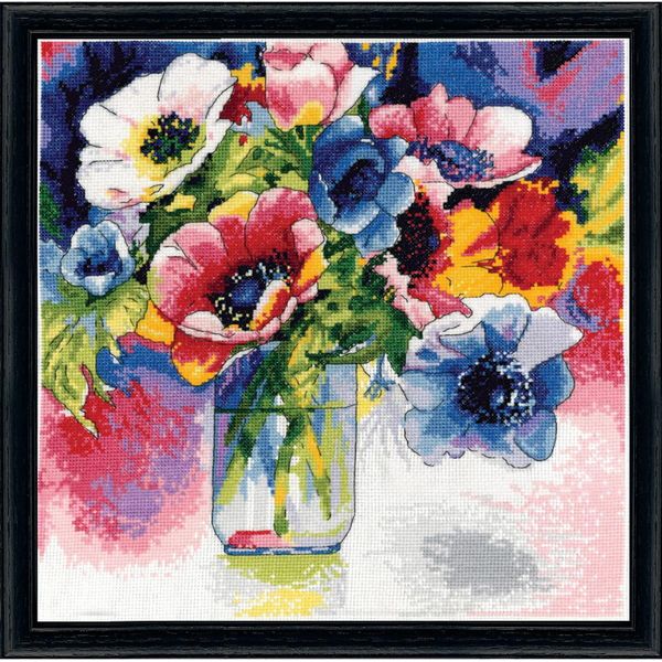 Kit Per Ricamo A Punto Croce Design Works "Anemoni In Acquerello"", Schema Contato, 30X30Cm"-image