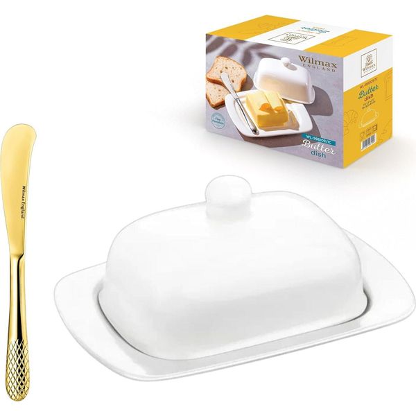 Portaburro E Coltello Da Burro In Porcellana Wilmax In Acciaio Inox, WL-996109/A-999247/1B-image