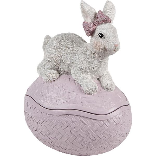 Clayre & Eef Decorazione Ciotola Uovo 9X13X16 Cm Rosa Bianco Plastica Coniglio-image