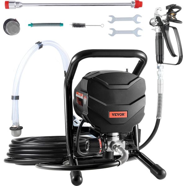 Vevor Spruzzatore Di Vernice Airless Con Supporto, 650 W, Spruzzatore Airless Ad Alta Efficienza, Asta Di Prolunga Da 3000 Psi E Set Di Pulizia Per Mobili Da Giardino, Recinzioni-image