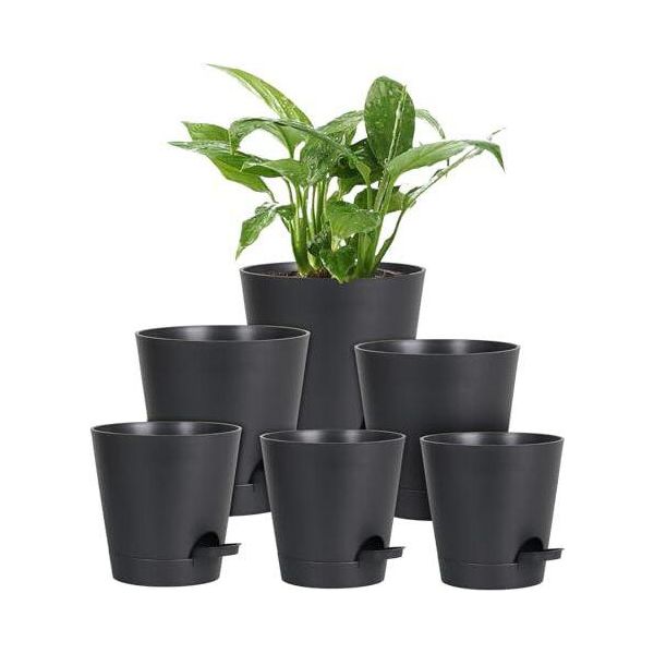 6 Confezioni Di Vasi Da Fiori Autoinnaffianti, Sistema Di Irrigazione Per Piante Da 20,3/17,8/16,5/15,2/14/12,7 Cm, Sottovaso, Set Di Vasi, Ideale Per Giardini Da Balcone Interni-image